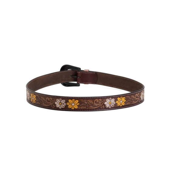 AMERICAN BISON Yellow/White Flower Tooled Belt - Picture 2 of 2